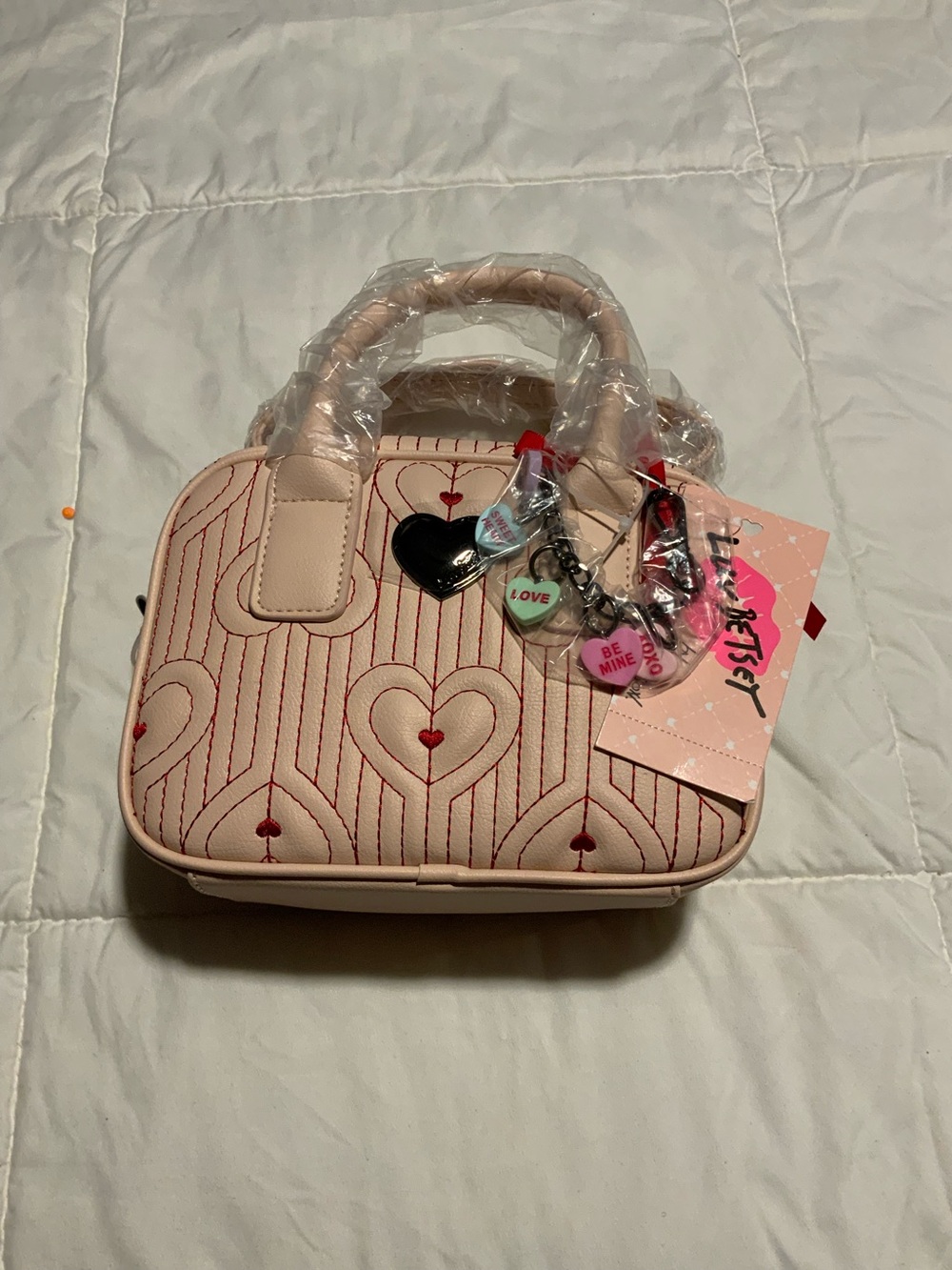 Betsey Johnson Pink Heart-Quilted Top-Handle Bag NWT